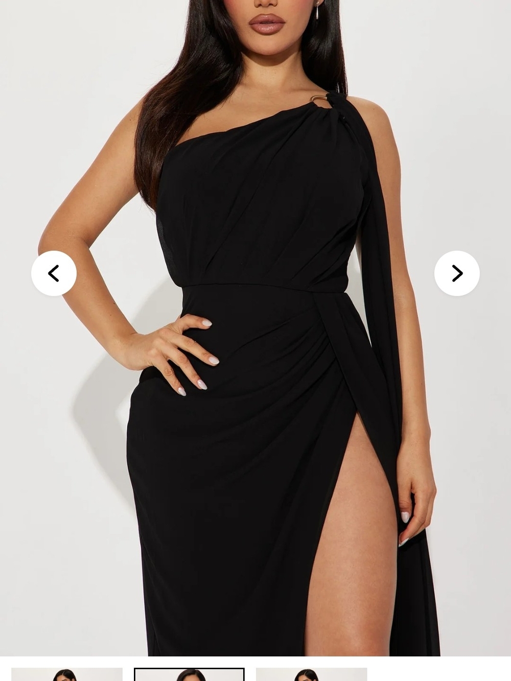 Fashion Nova One-Shoulder Black Gown with Ring Detail